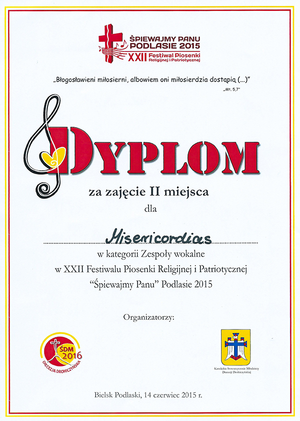 dyplom śpiewajmy panu 2015